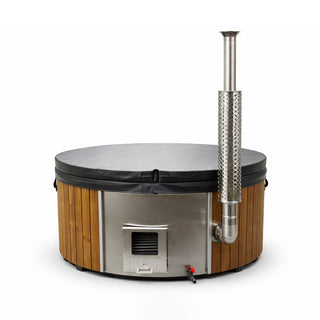 Lyxigt vildmarksbad med integrerad 30 kW kamin (6–8 pers) Ø200 cm